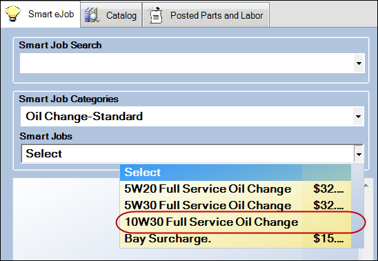 The price blank on the smart job in the dropdown list.