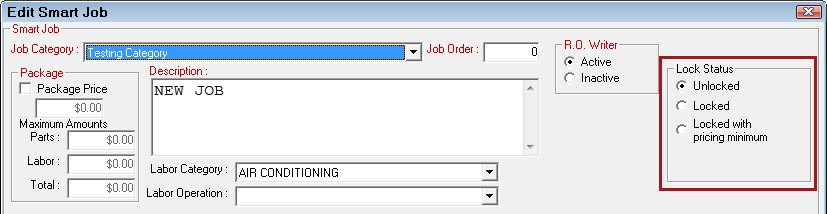 The Edit Smart Job window with the Lock Status section circled.