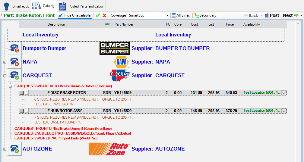 An example of an integrated search on the Catalog tab.