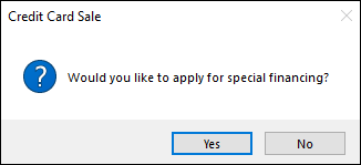 The special financing prompt with Yes selected.