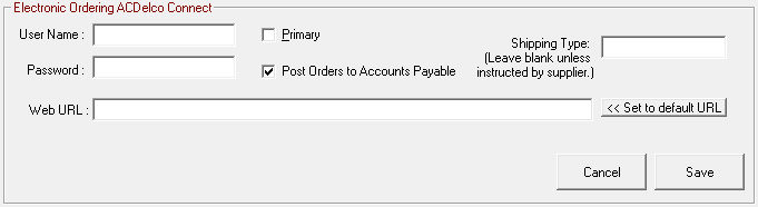 The Electronic Ordering Interface window for ACDelco Connect.