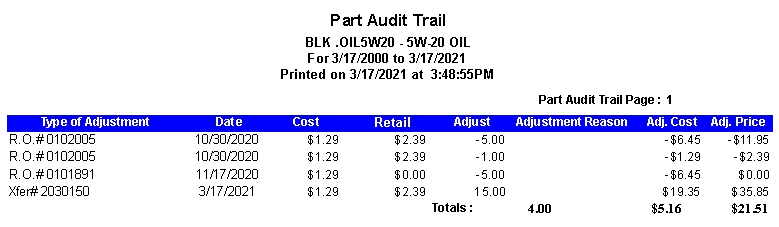 Audit trail report sample with Xfer showing for a transfer.