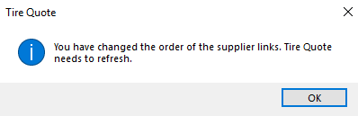 The order change prompt for the tire supplier links. 