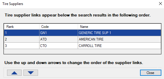 Tire Supplier setting with generic tire supplier.