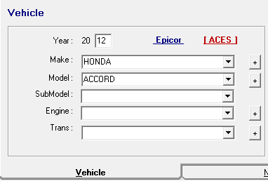 The aces vehicle field partially completed from the epicor information.