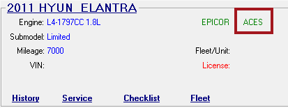 the vehicle section of the parts/labor tab with the ACES indicator circled.