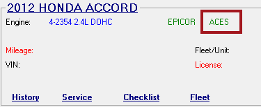 The vehicle section of the parts/labor tab showing the green ACES label.
