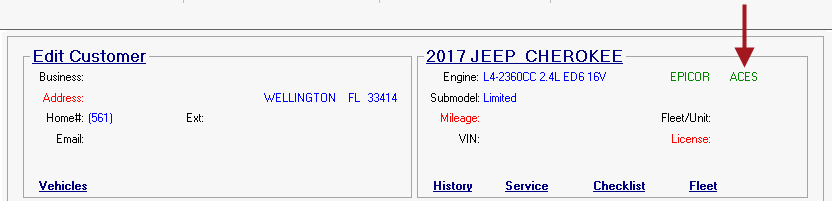 The top half of the parts/labor tab showing the green ACES label.