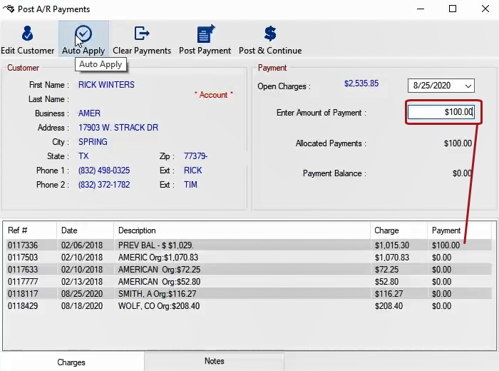 An Auto Apply payment applied to a payment in the list.