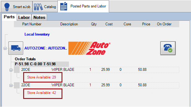 A picture of the phone button with green check and availability search results under each part.
