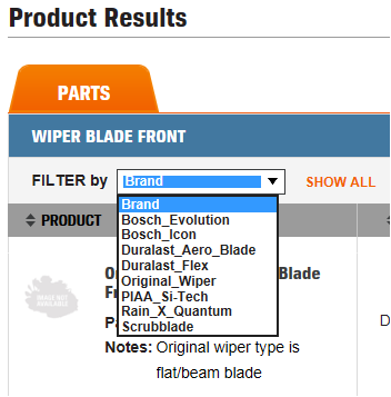 A picture of the Brands dropdown list.