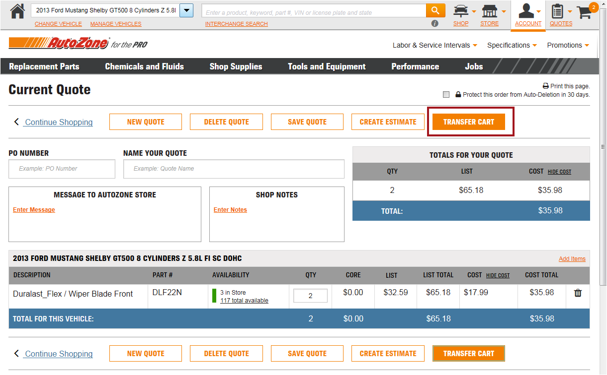 The AutoZone shopping cart with parts in it.