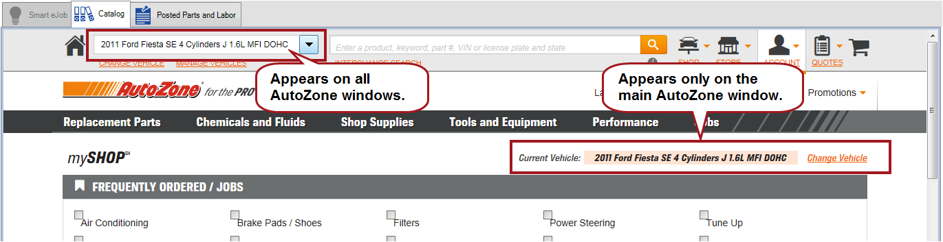 AutoZone with the vehicle information from the ticket displaying. 