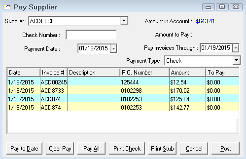 The Pay Supplier window 