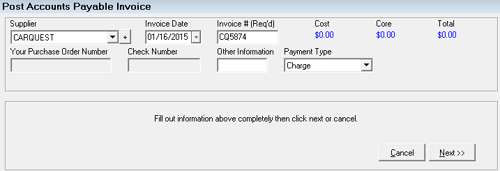 The post to AP detail window.