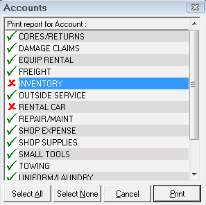 The list of accounts for the report.