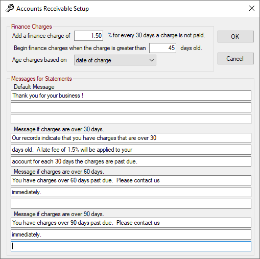 The Accounts Receivable Setup window.