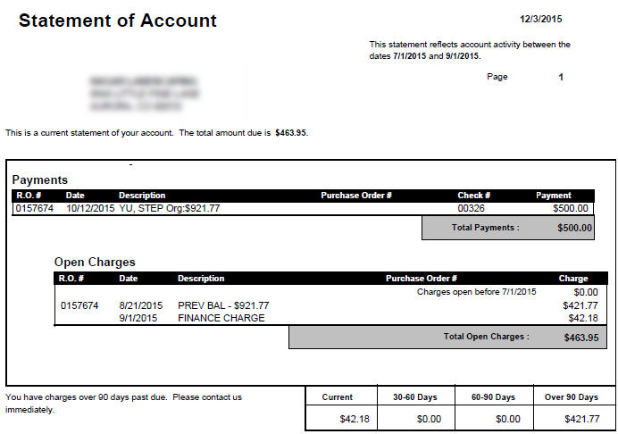 the Statement of Account statement.