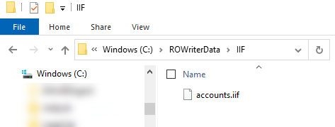 The accounts.iif file in the Export File Directory.