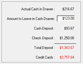 The Actual Cash in Drawer section.