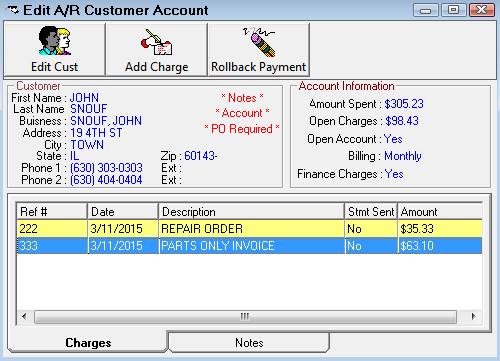 The Edit AR Customer account window.