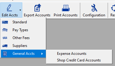 The dropdown list from the Edit Accounts button in the toolbar.