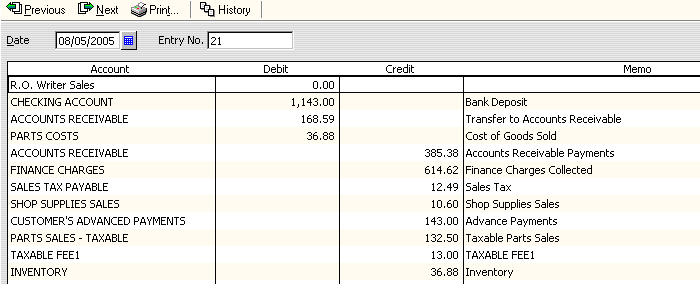 The Make General Journal Entries window.