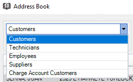 The dropdown list on the Address Book window.