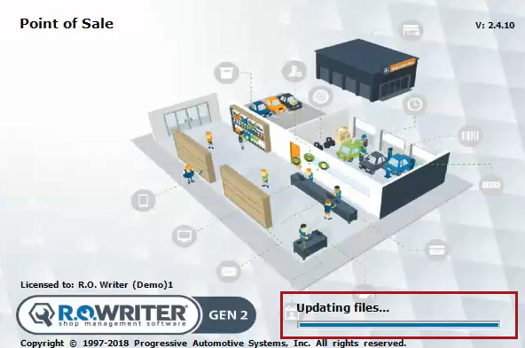 The splash screen with file updates running.