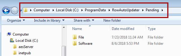 The pending folder with file updates in it.