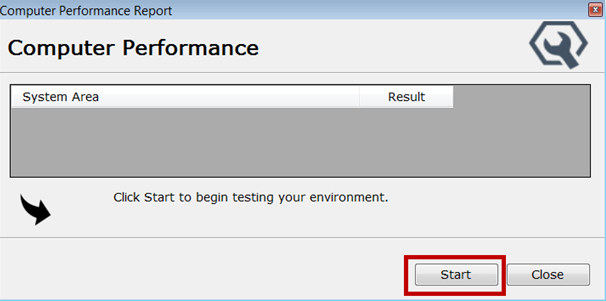 The Computer Performance window with the Start button circled.