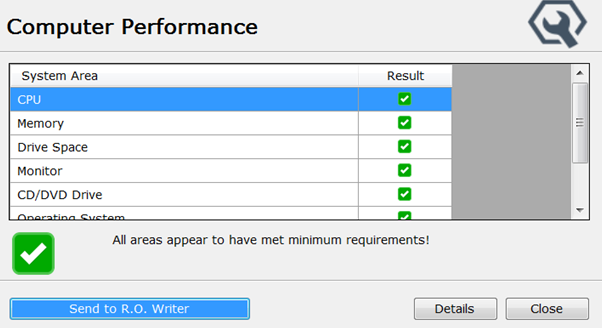 The results of the scan in the middle of the window.