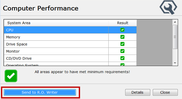 the Send to R.O. Writer button circled under the results.