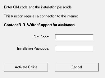 The online activation window.