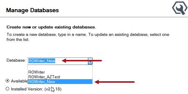 the manage database window displaying the new database.
