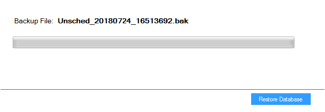 The Restore window with one backup file selected.