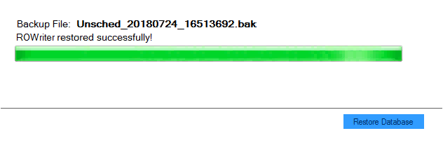 The Restore window after a restore has completed successfully.