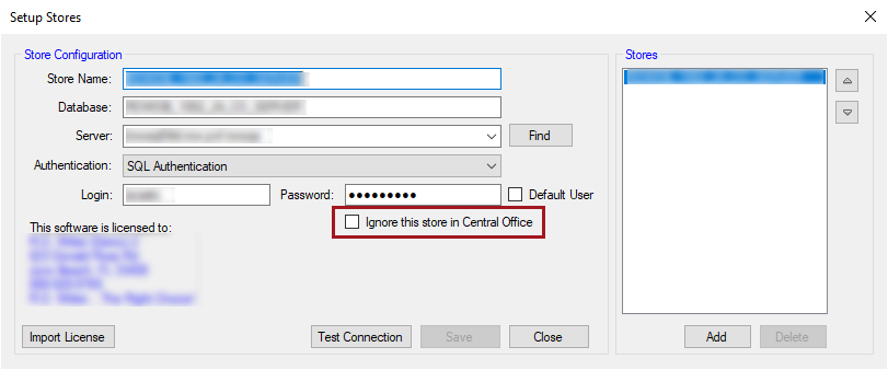 The Ignore This Store setting circled.