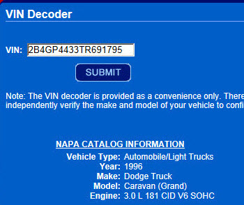the VIN decoder circled