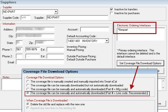 The coverage file download options for Nexpart.