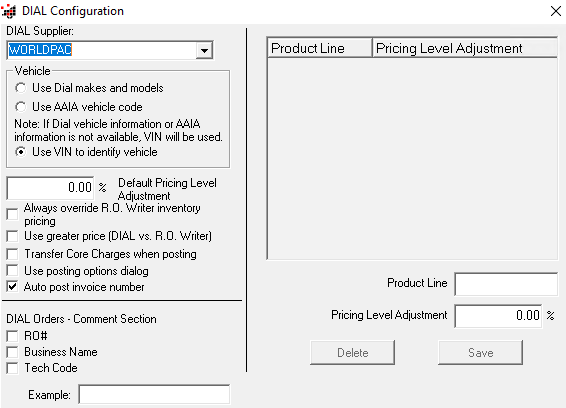 The DIAL Configuration window.