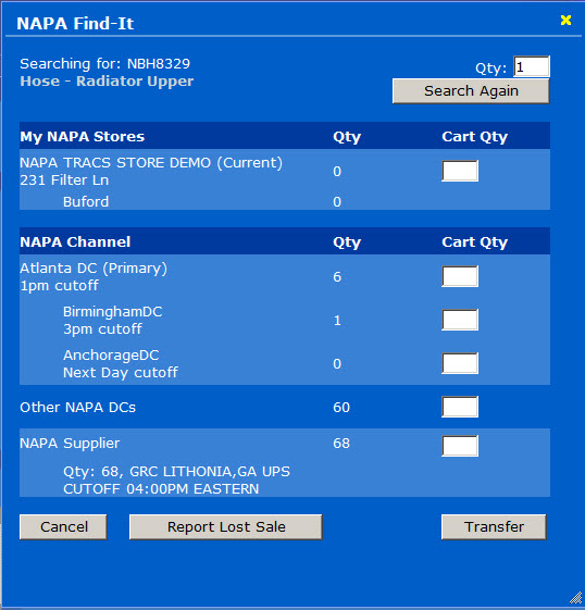 The NAPA find-it tool.