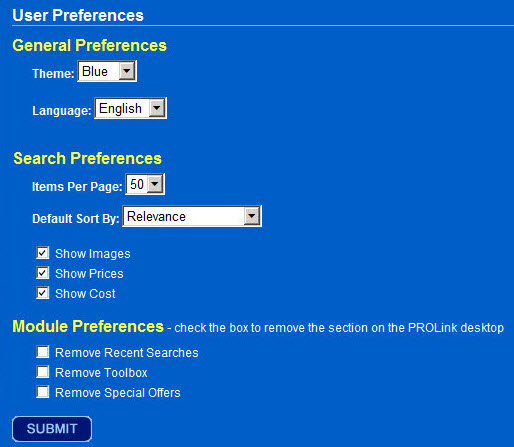 the MY PREFERENCES options