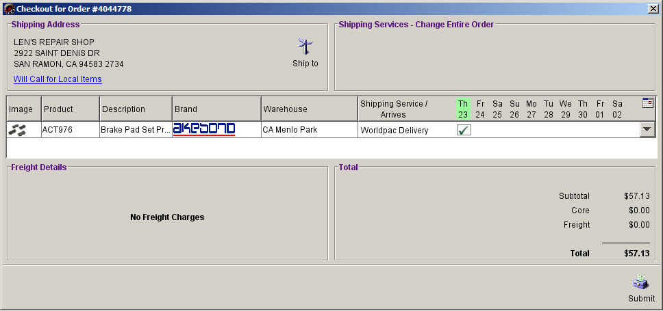 The checkout for order button with submit button.