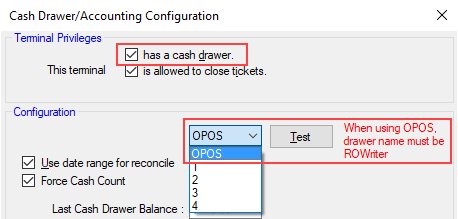 OPOS selected in the dropdown list.