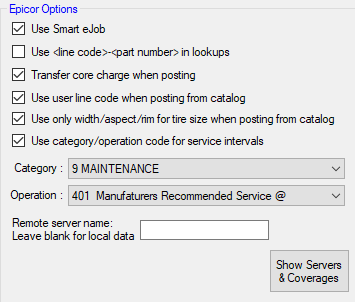 The Epicor Catalog options.