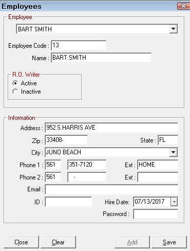 The Employees configuration window.