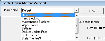 The Matrix Name dropdown list.