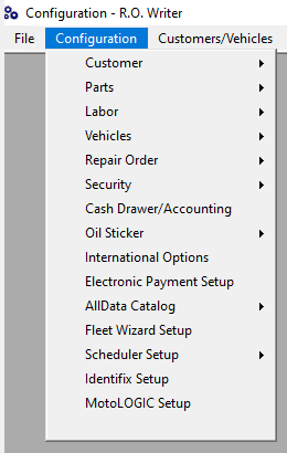 The Configuration menu expanded.