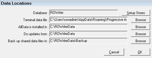 The Data Locations window.